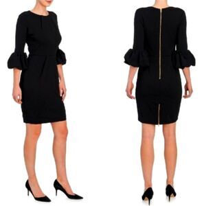 BETSY & ADAM Black Melanie Bell Sleeve Sheath Dress.